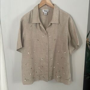 Style & Co Tan Embroidered Button Down Shirt Sz 18W